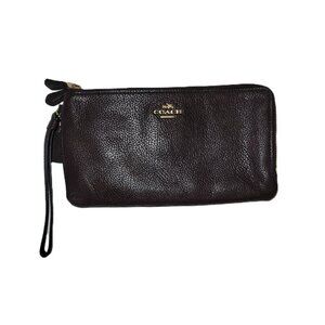 Coach Double Zip Brown Pebble Leather Wallet Wristlet Style Number 54052